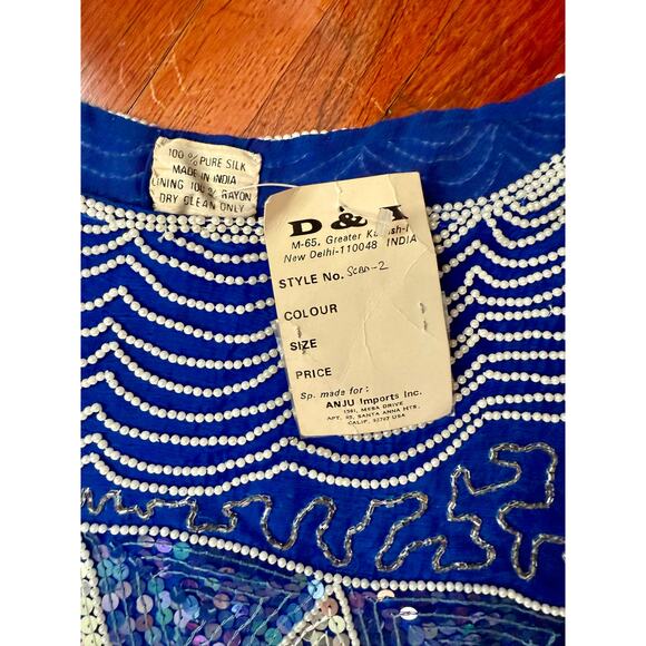 Vintage 80’s D & A Deadstock Silk Blue Silver Beaded Dress Formal Blouse Medium - Picture 5 of 5